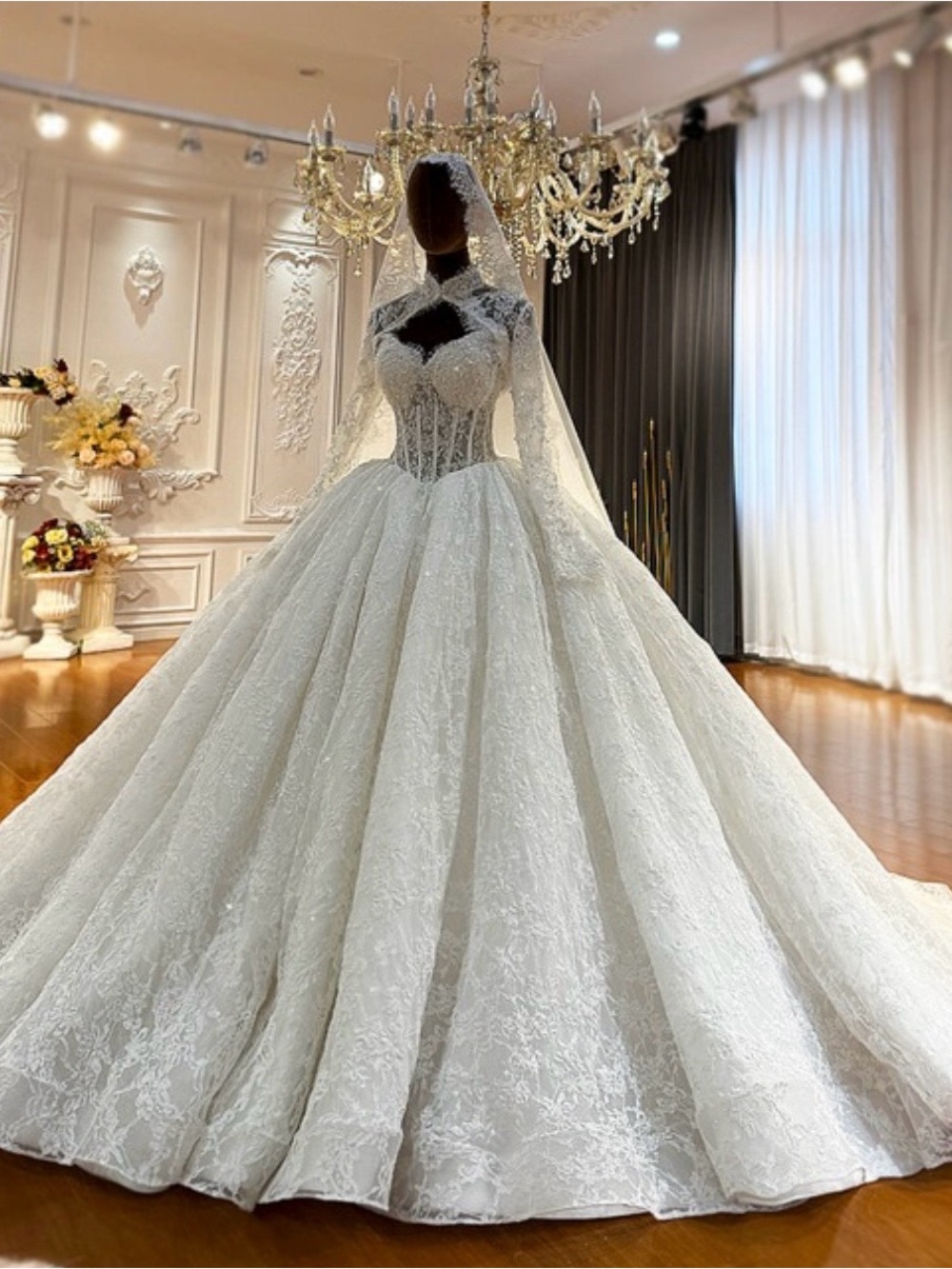Elegant Lace Ball Gown Wedding Dress